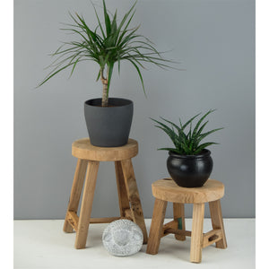RUNDER HOLZ SCHEMEL "LOU" | 20 cm, Teak | Blumen Hocker