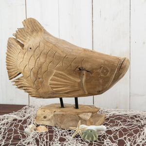 FISCH SKULPTUR "ROOT FISH" | 55 cm, Teak | Wurzelholz Figur