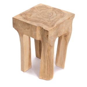 BAUMSTAMM HOCKER "QUADRO" | Teak | Wurzel Beistelltisch, Blumenhocker