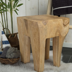 BAUMSTAMM HOCKER "QUADRO" | Teak | Wurzel Beistelltisch, Blumenhocker