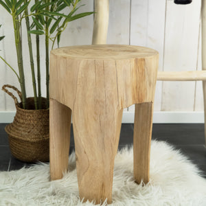 RUNDER BAUMSTAMM HOCKER "FINO" | 40x30 cm, Teak | Beistelltisch