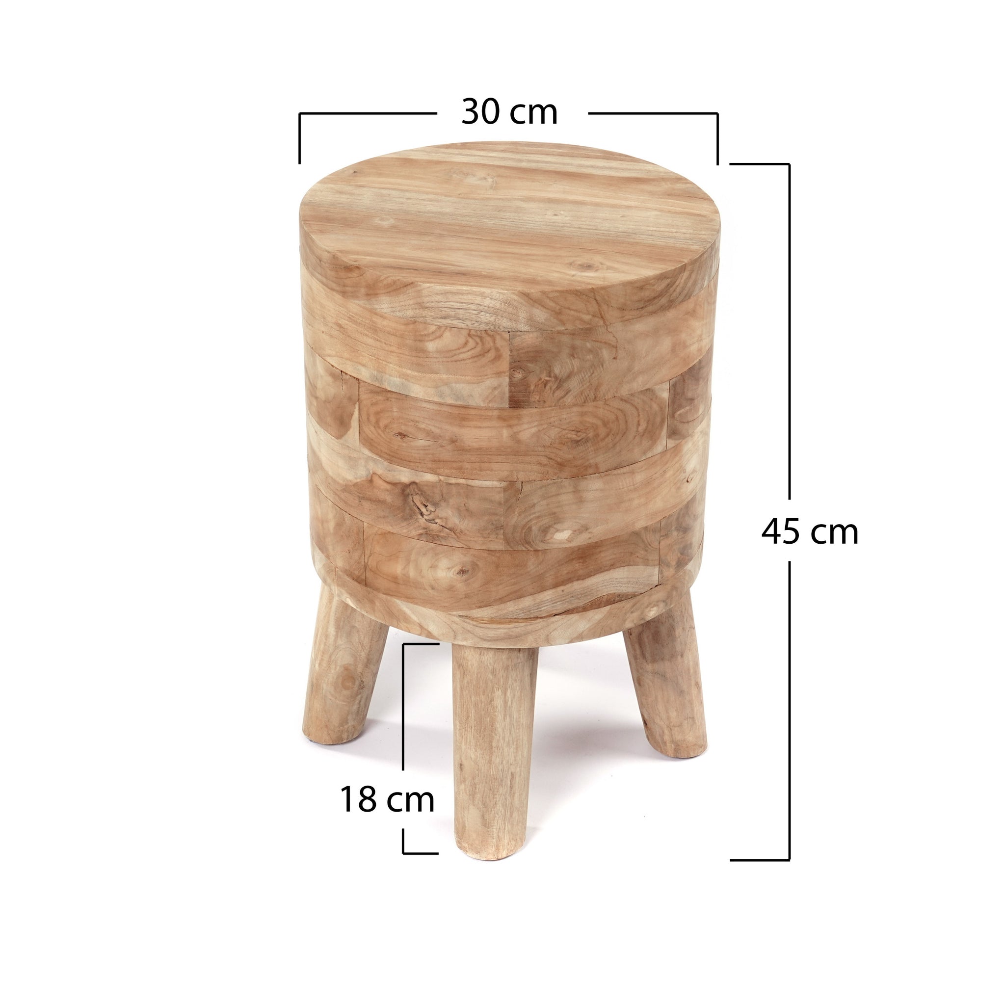 RUNDER TEAK HOCKER "NOVI" | 45x30 cm | Holz Schemel