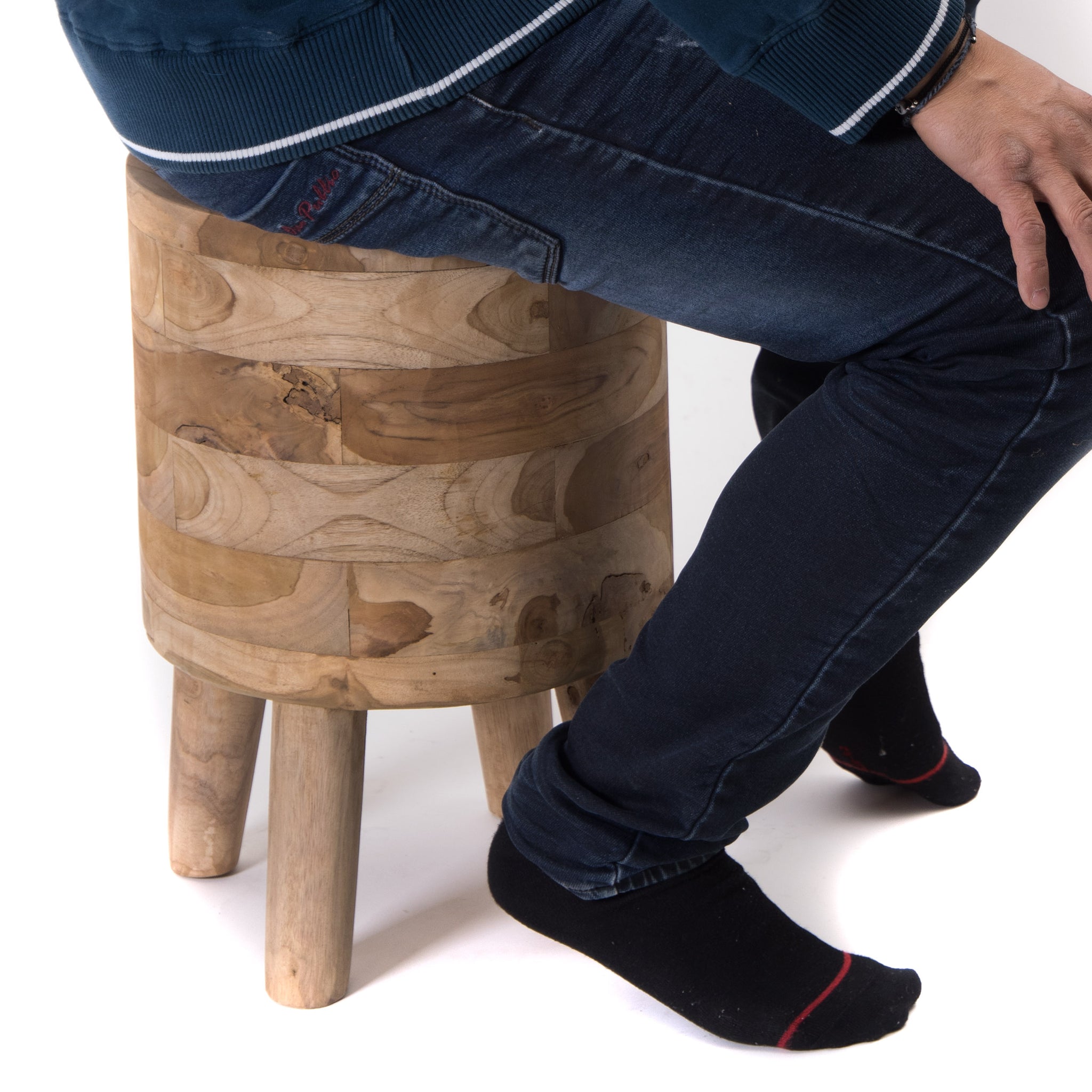 RUNDER TEAK HOCKER "NOVI" | 45x30 cm | Holz Schemel