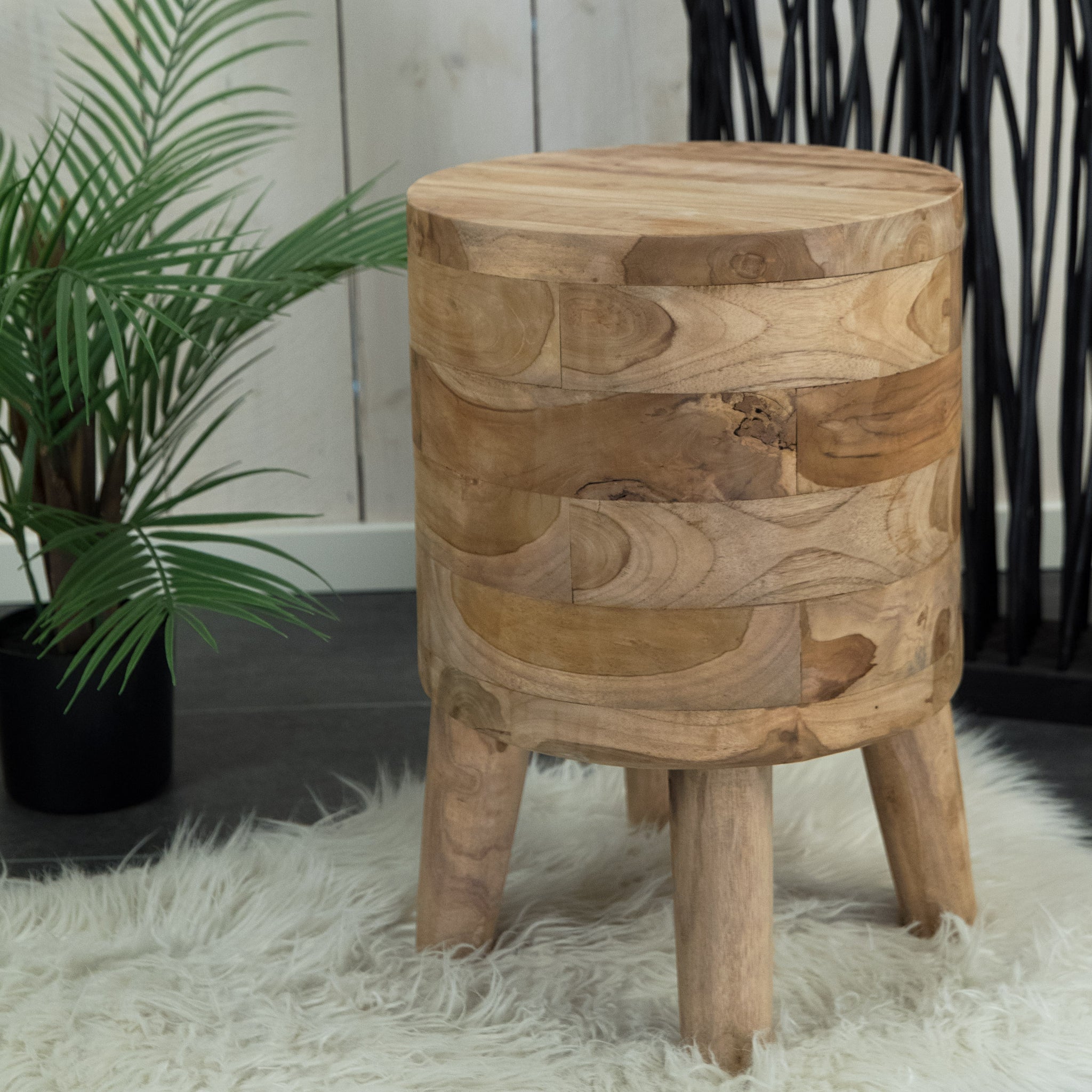 RUNDER TEAK HOCKER "NOVI" | 45x30 cm | Holz Schemel