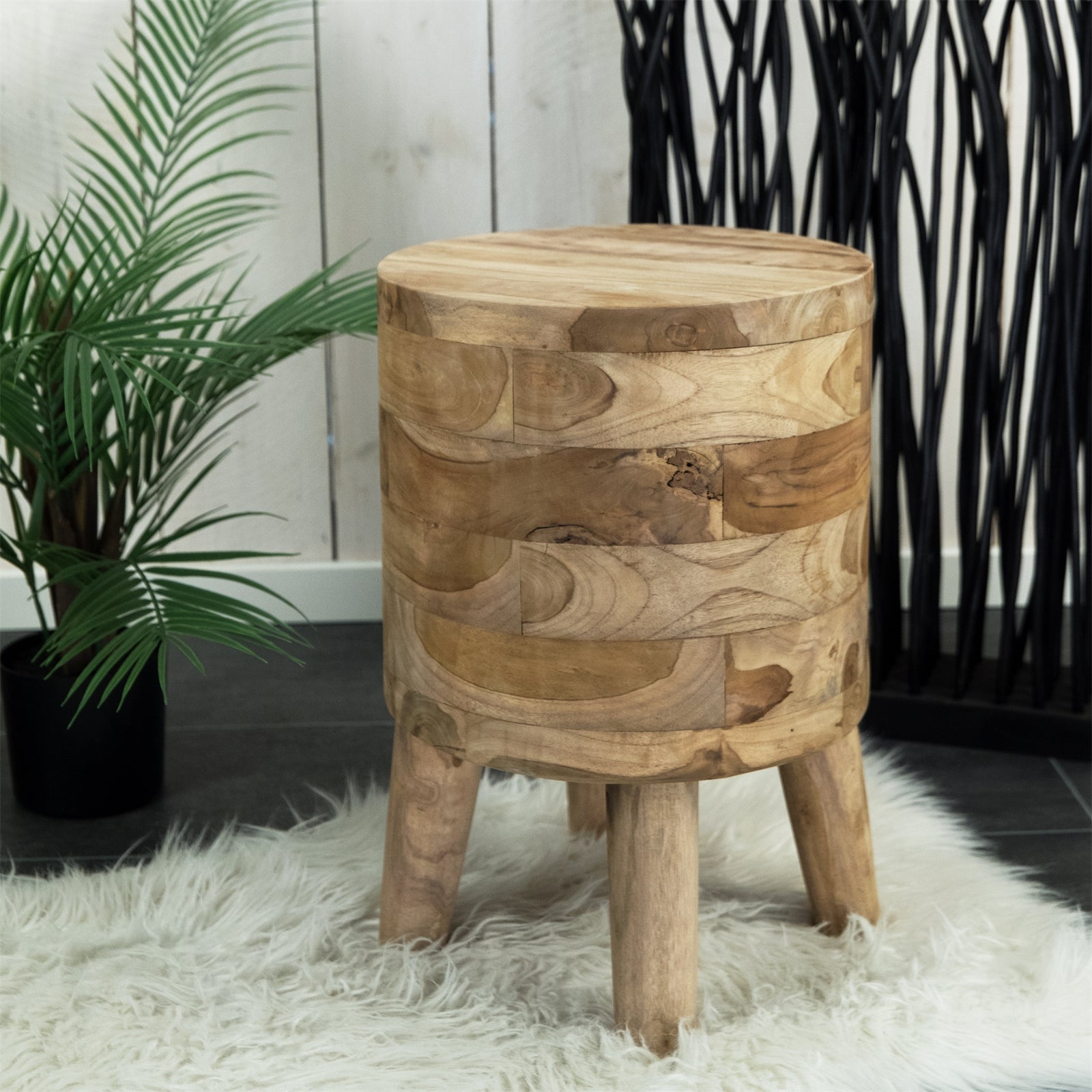 RUNDER TEAK HOCKER "NOVI" | 45x30 cm | Holz Schemel