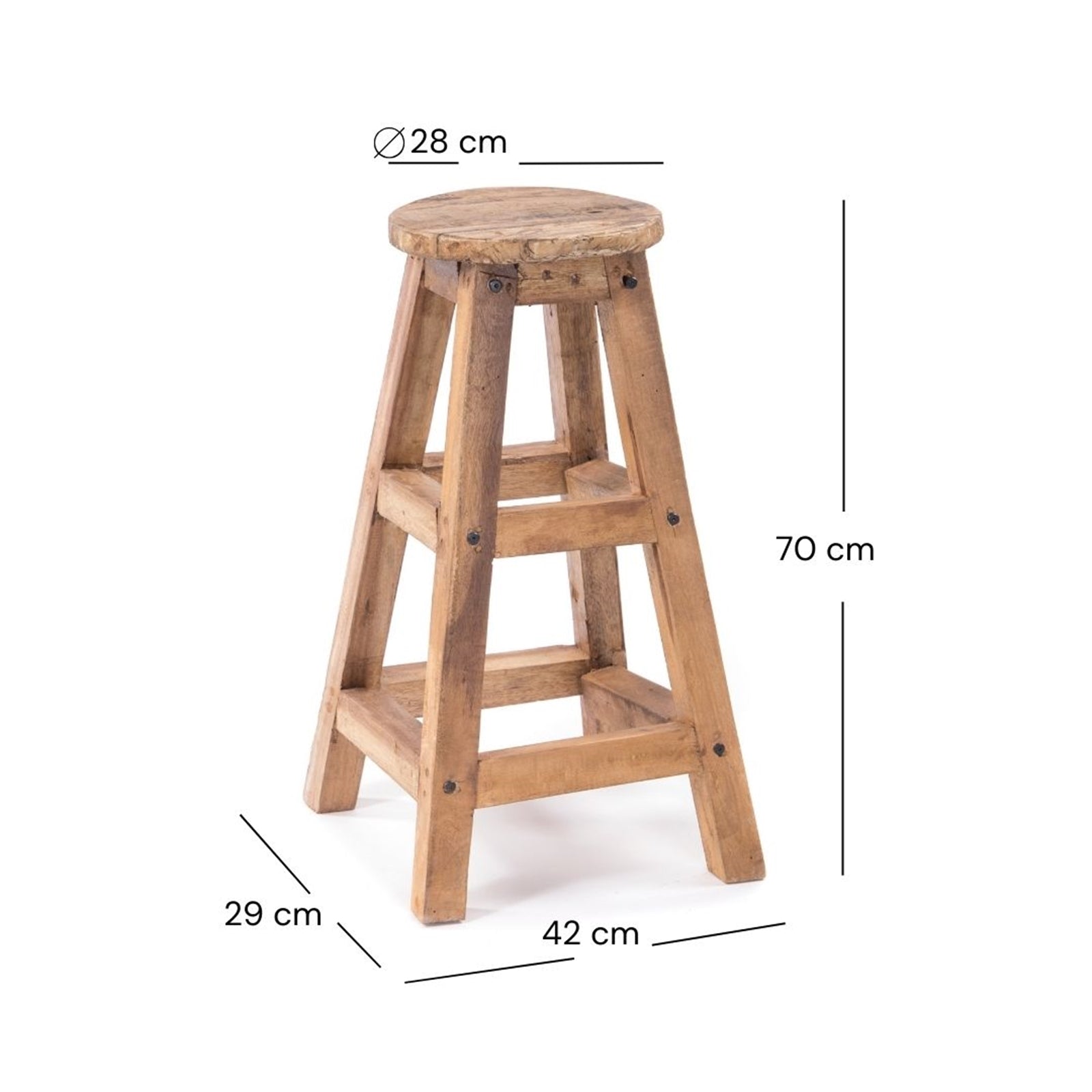 BARHOCKER "JACK" | 70 cm, Mahagoni Holz | Holz Sitzhocker