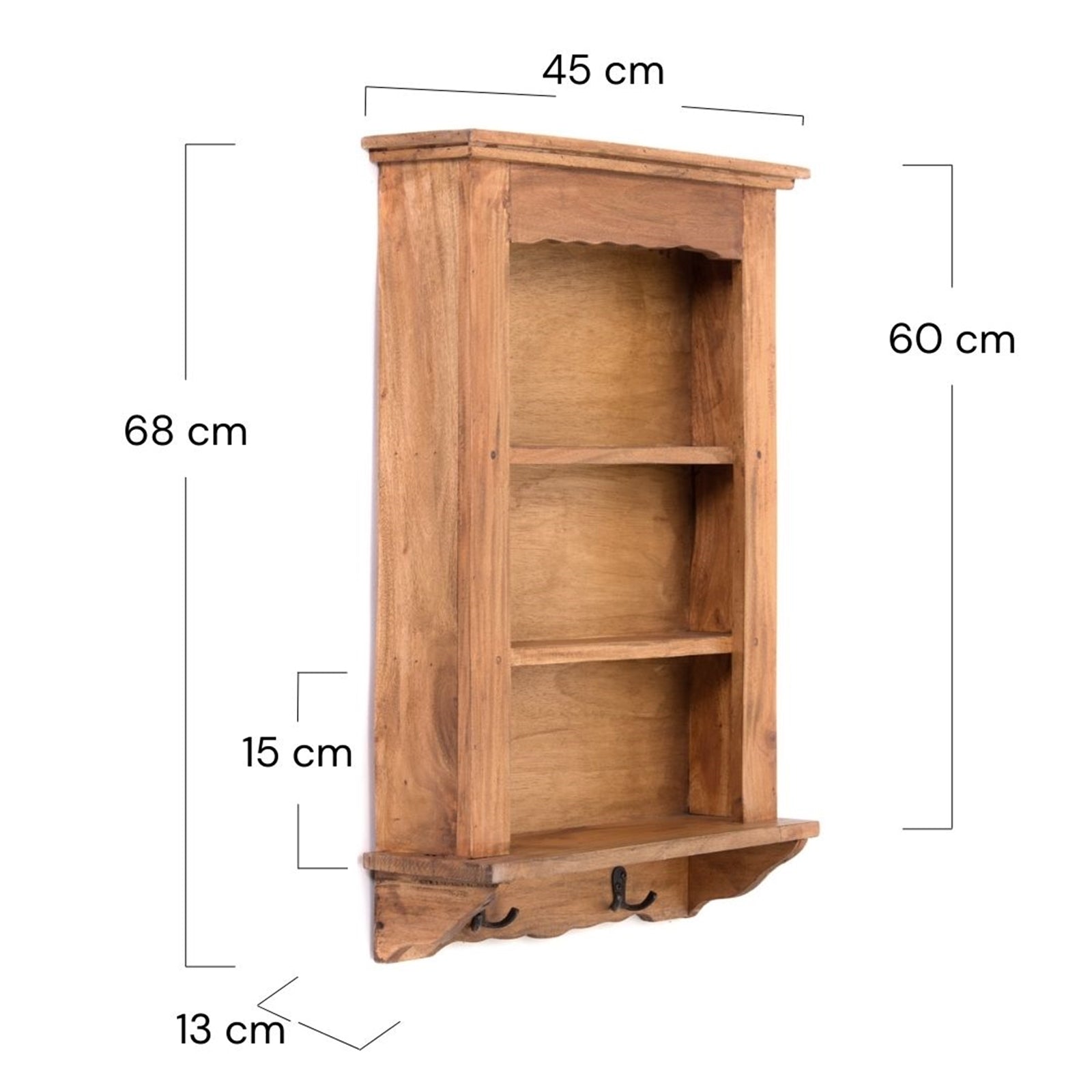 WANDREGAL "COUNTRY" | Mahagoni Holz, 68 cm | Küchenregal mit Haken