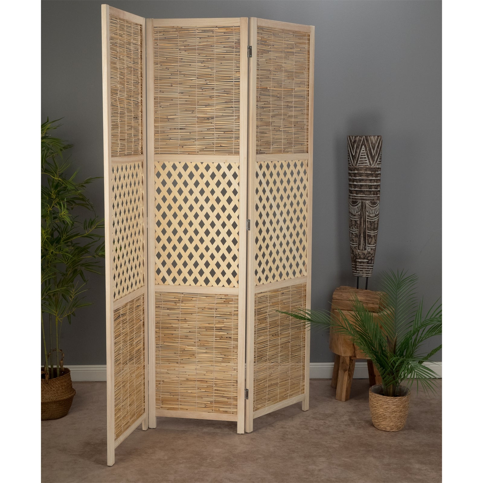 RAUMTEILER "AMBIENTE" | 3-teilig, Bambus, Schilf | Natur Paravent