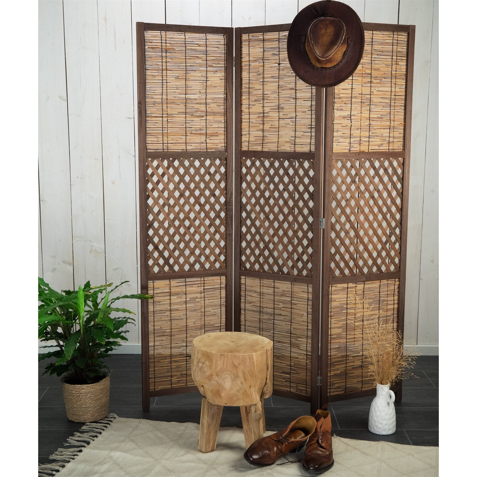 RAUMTEILER "AMBIENTE" | 3-teilig, Bambus, Schilf | Natur Paravent