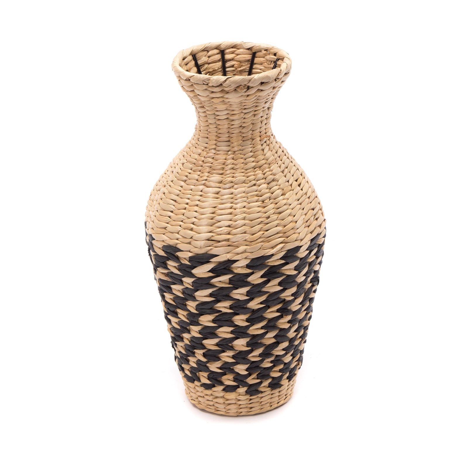 STROH VASE "CUADRO" | Natur, Schwarz, 42 cm | Deko Boden Vase