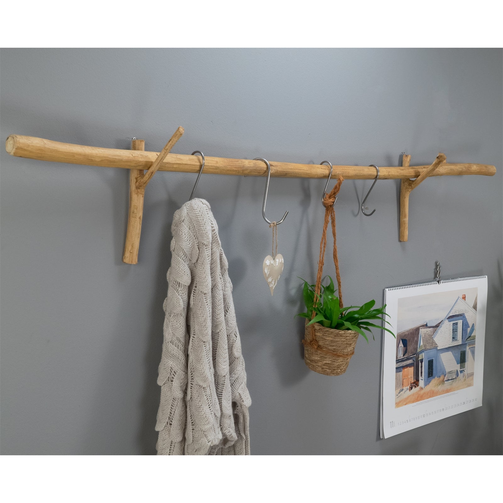 GARDINENSTANGE VARA | Teak 170cm Deko Ast Aufhänger Wandhalter Stange