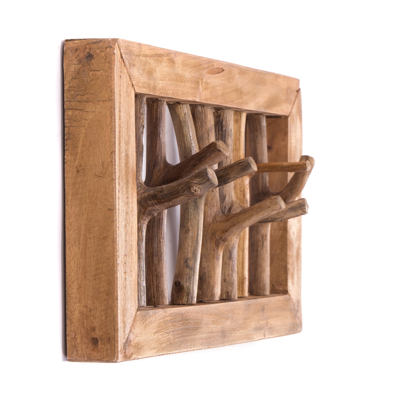 WANDGARDEROBE "LEONOR 50" | 7 Haken, Holz | Äste Garderobenpaneel