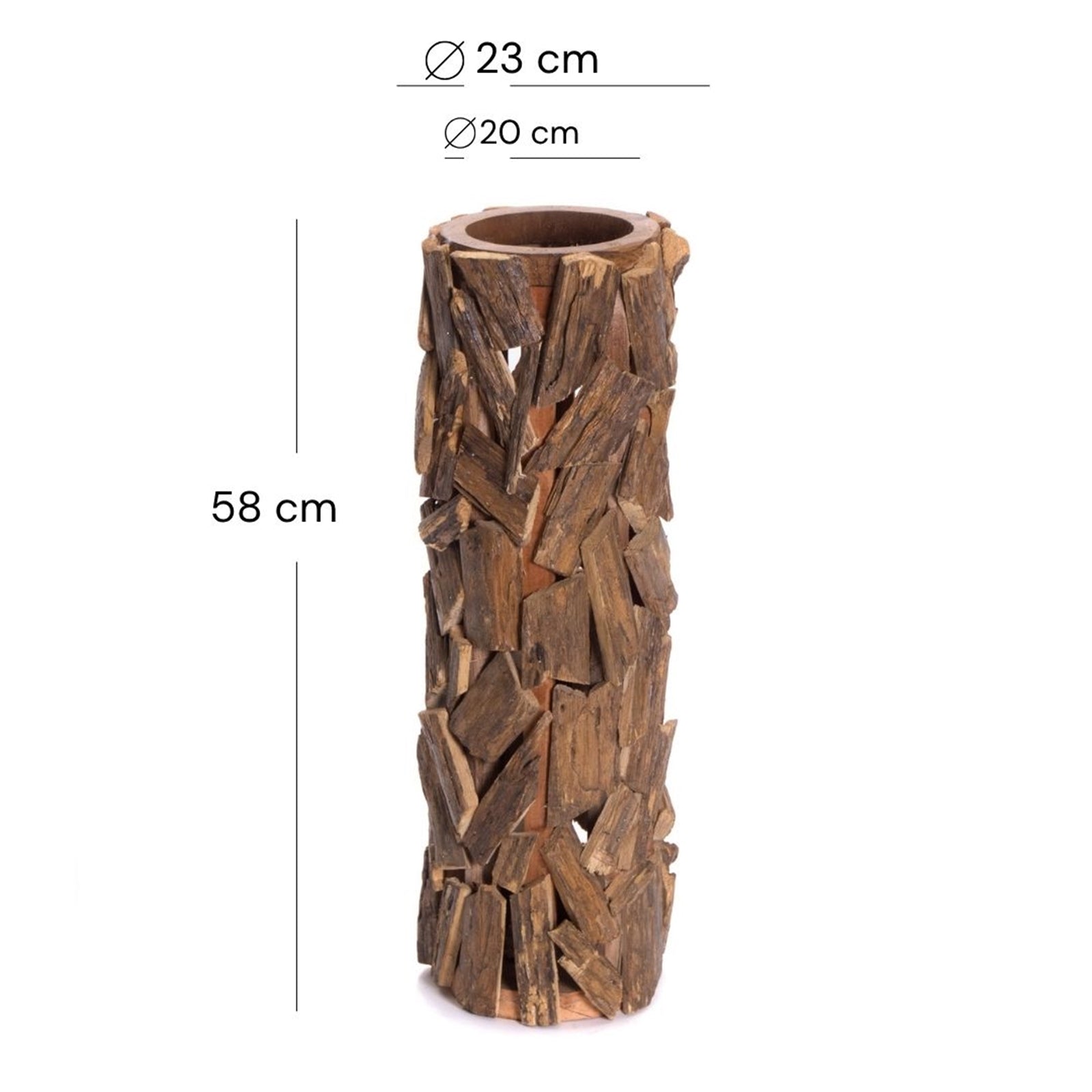 BODEN SÄULE "VELA" | 58 cm, Teakholz | Bodenleuchter, Holz Vase