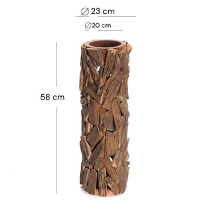 BODEN SÄULE "VELA" | 58 cm, Teakholz | Bodenleuchter, Holz Vase