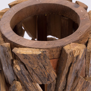 BODEN SÄULE "VELA" | 58 cm, Teakholz | Bodenleuchter, Holz Vase
