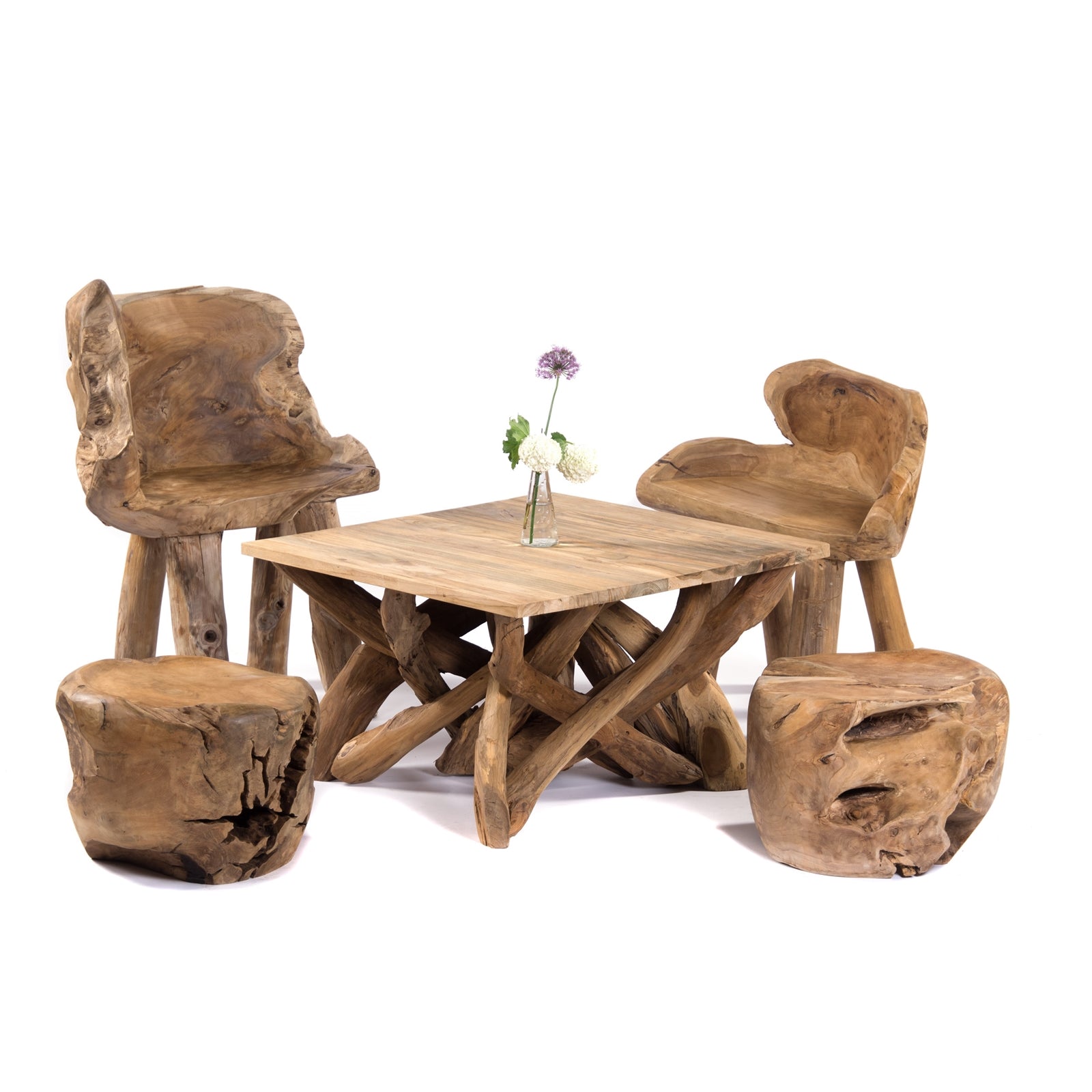 SITZGRUPPE "NANDA" | Teak, 5-teilig | Wurzel Sitzgarnitur, Tischgruppe