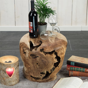 MASSIVER HOLZ HOCKER "PALLA" | 40 cm, Teak | Wurzel Beistelltisch