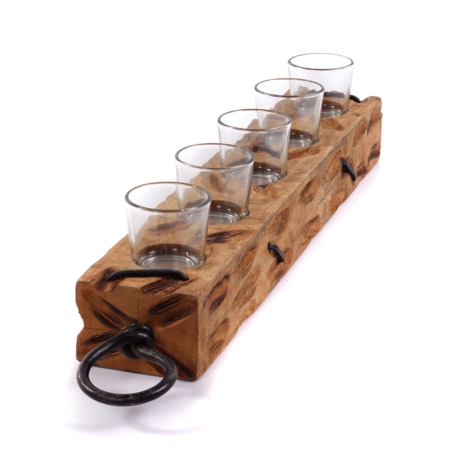 TEELICHT HALTER "BURNT I" | Mangoholz, 70cm | Rustikaler Kerzenhalter