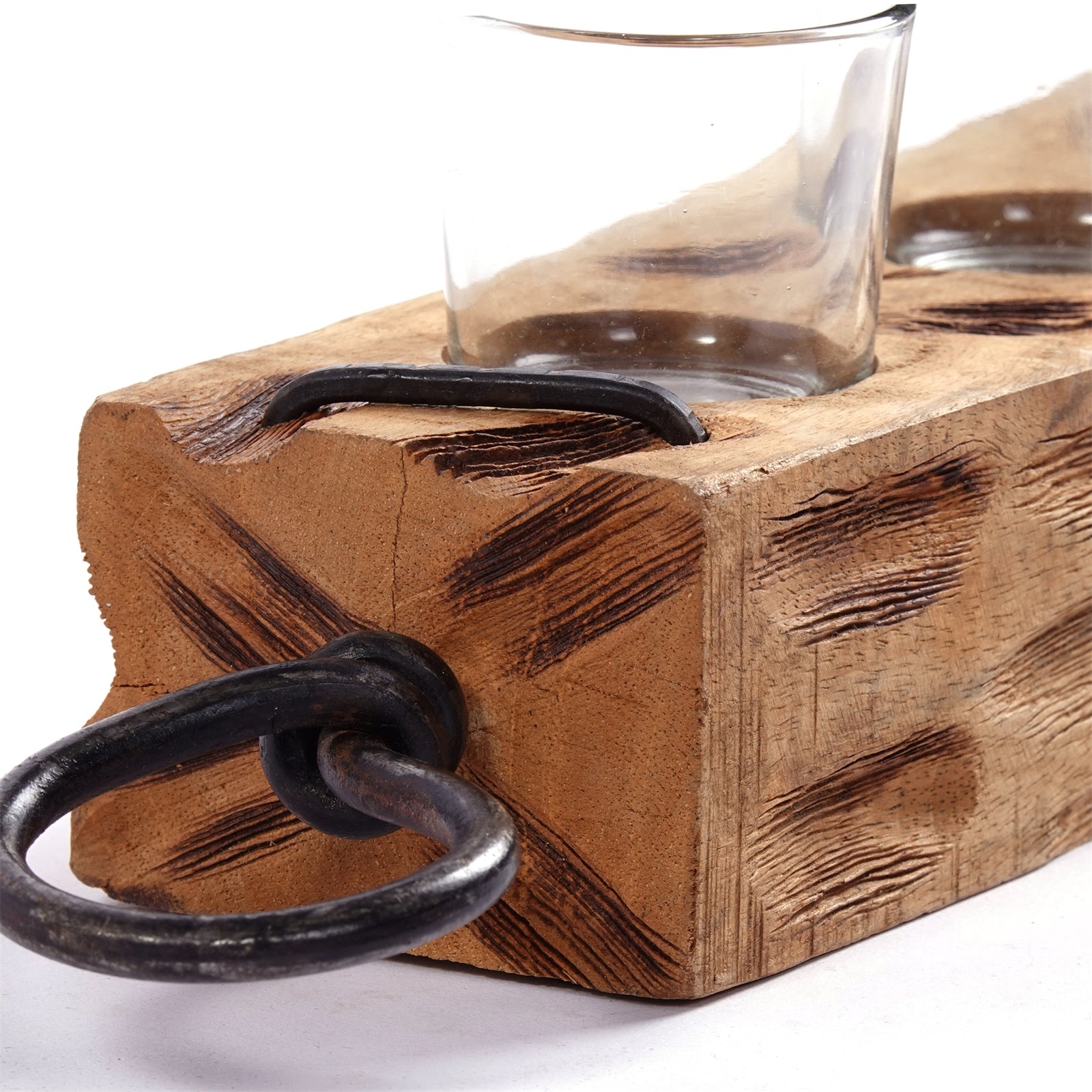 TEELICHT HALTER "BURNT I" | Mangoholz, 70cm | Rustikaler Kerzenhalter