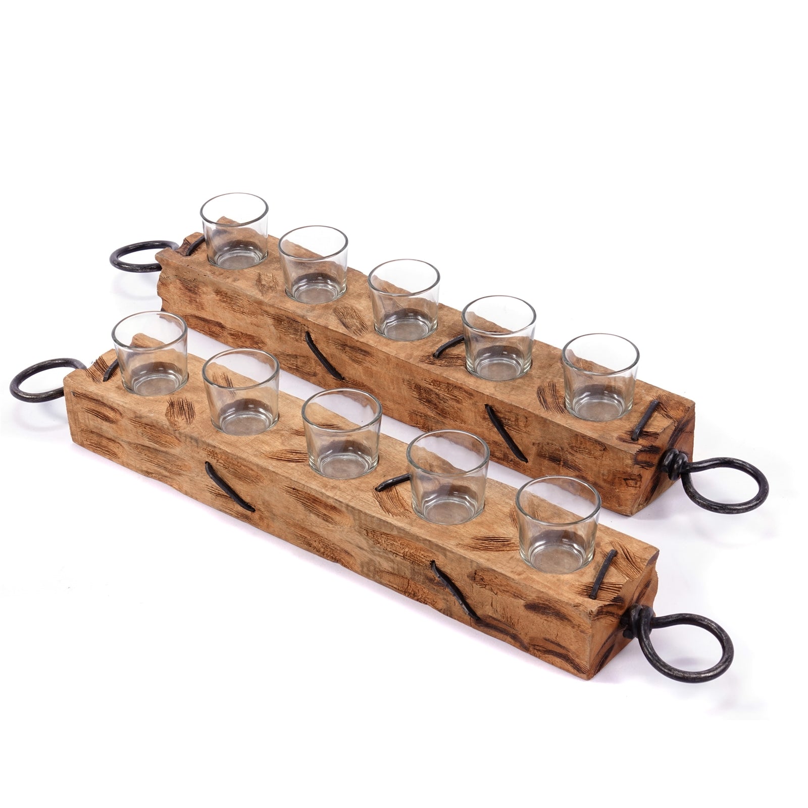 TEELICHT HALTER "BURNT I" | Mangoholz, 70cm | Rustikaler Kerzenhalter