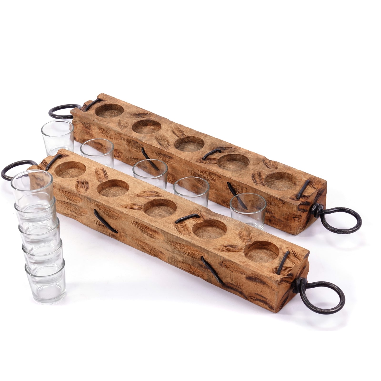 TEELICHT HALTER "BURNT I" | Mangoholz, 70cm | Rustikaler Kerzenhalter