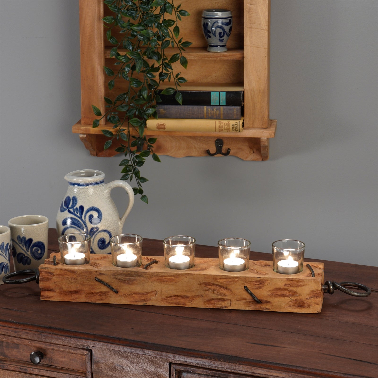 TEELICHT HALTER "BURNT I" | Mangoholz, 70cm | Rustikaler Kerzenhalter