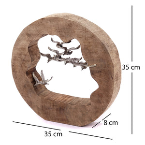 HOLZ SKULPTUR "FLIGHT" | Mangoholz, 36cm | Vogel Schwarm Dekofigur