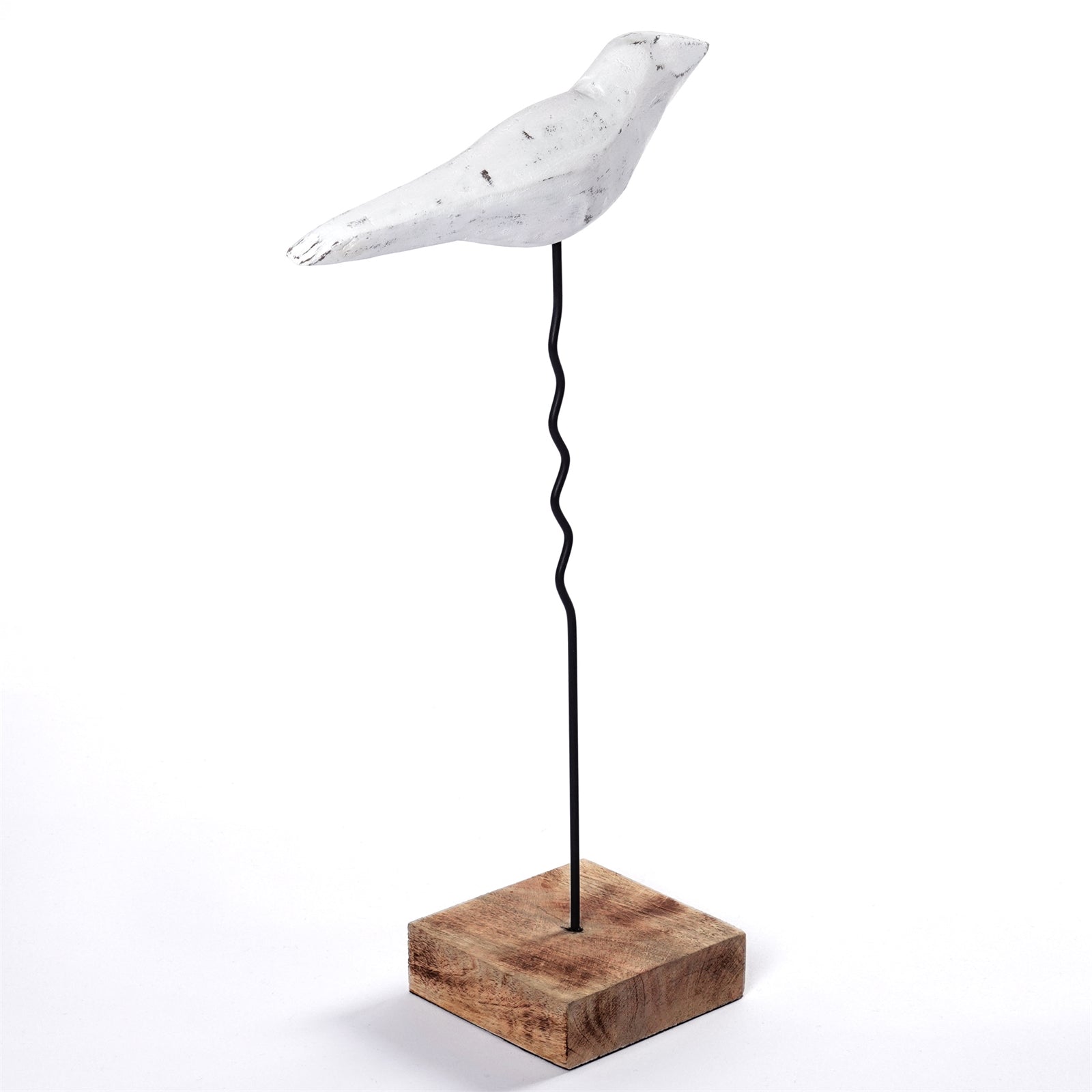 VOGEL SKULPTUR "KIKKI" 42" | Mangoholz, Metall | Vogel Aufsteller