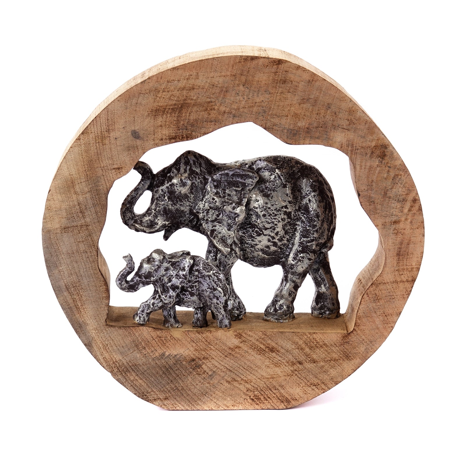 SKULPTUR "LOG ELEPHANTS" | 37cm, Mangoholz | Elefanten Deko Aufsteller