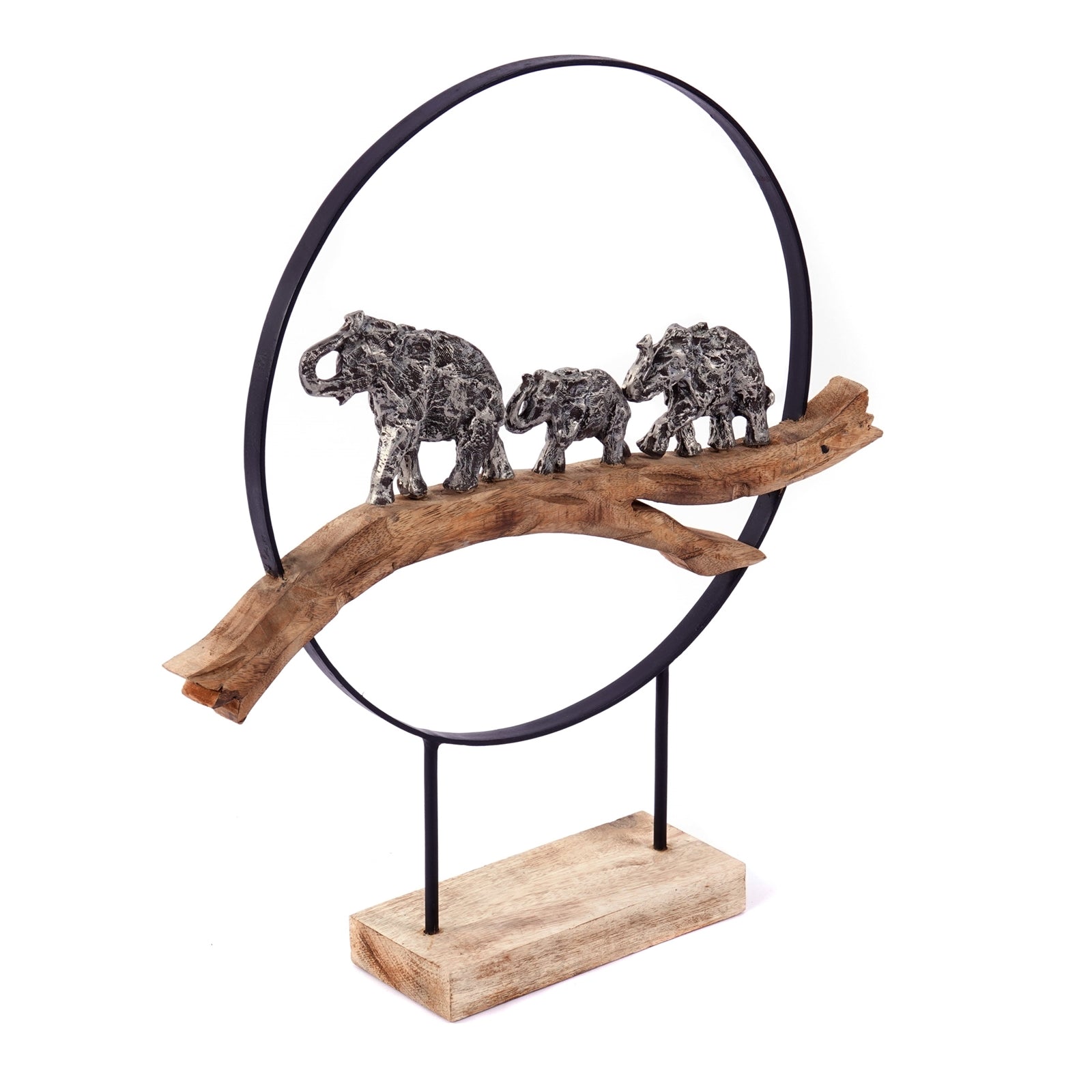 SKULPTUR "ELEPHANTS IN RING" | Mangoholz | Deko Aufsteller Elefanten