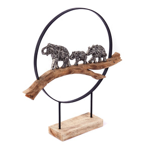 SKULPTUR "ELEPHANTS IN RING" | Mangoholz | Deko Aufsteller Elefanten