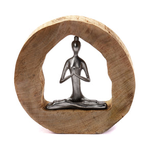 SKULPTUR "YOGA LOG" | Mangoholz / Alu, 28cm | Meditierende Yoga Deko