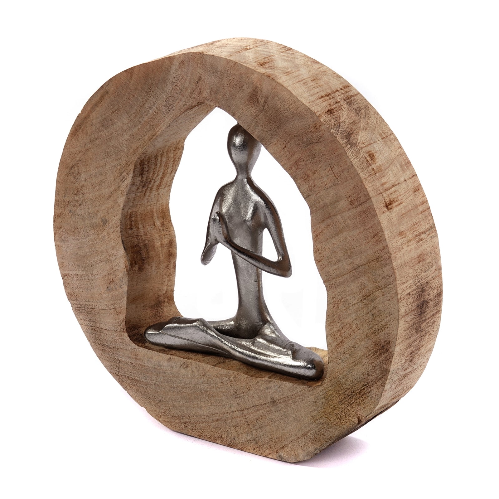 SKULPTUR "YOGA LOG" | Mangoholz / Alu, 28cm | Meditierende Yoga Deko