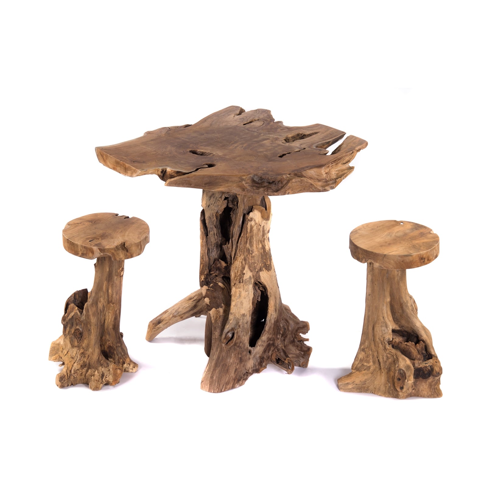 WURZEL SITZGRUPPE "RAJA" | Teakholz, 3-teilig | Bistro Bar Set