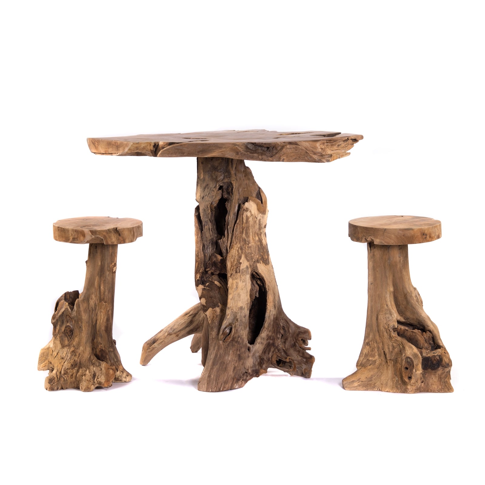 WURZEL SITZGRUPPE "RAJA" | Teakholz, 3-teilig | Bistro Bar Set