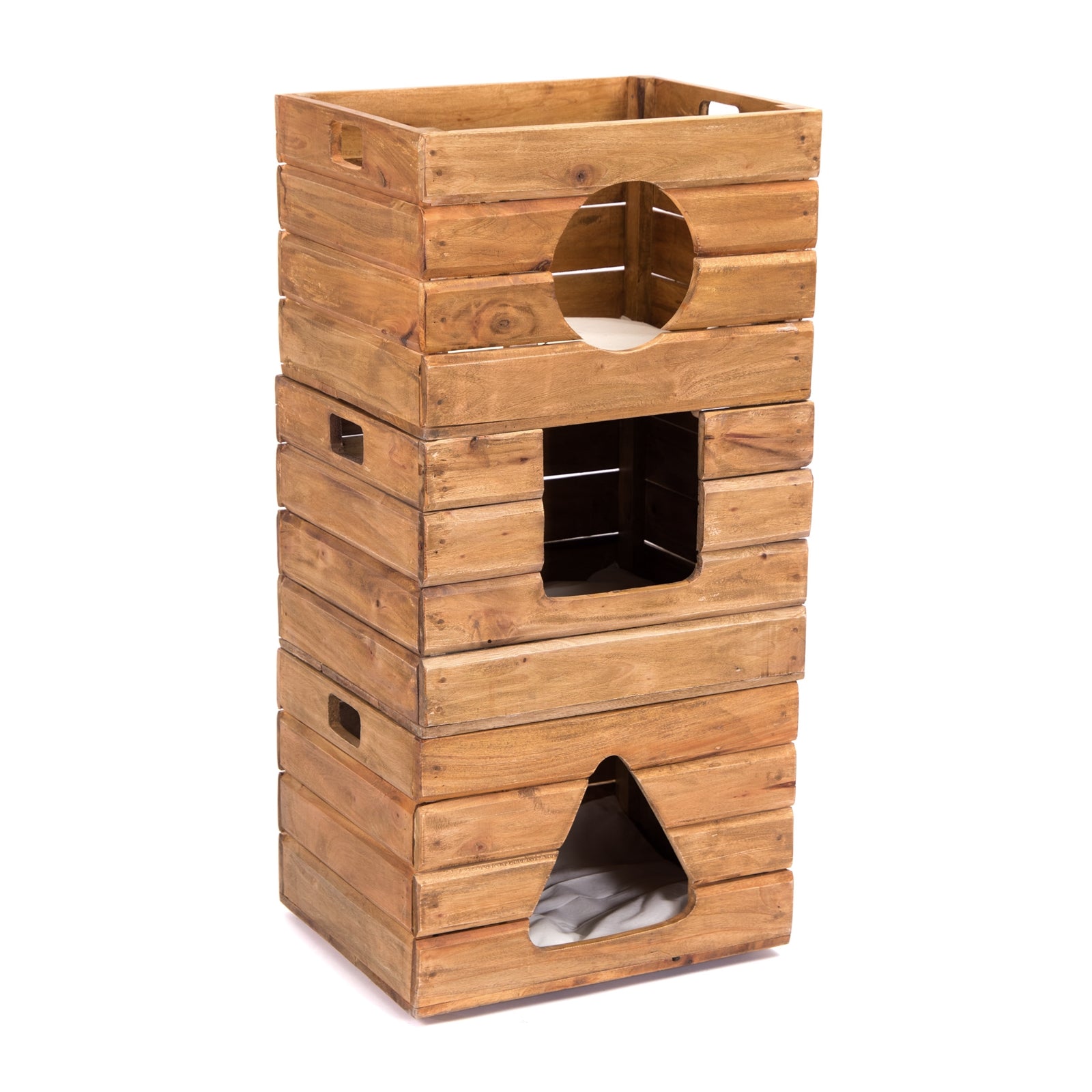 KATZENHAUS "KITTY" | Holz, 3-teilig | Katzenhütte mit Kissen