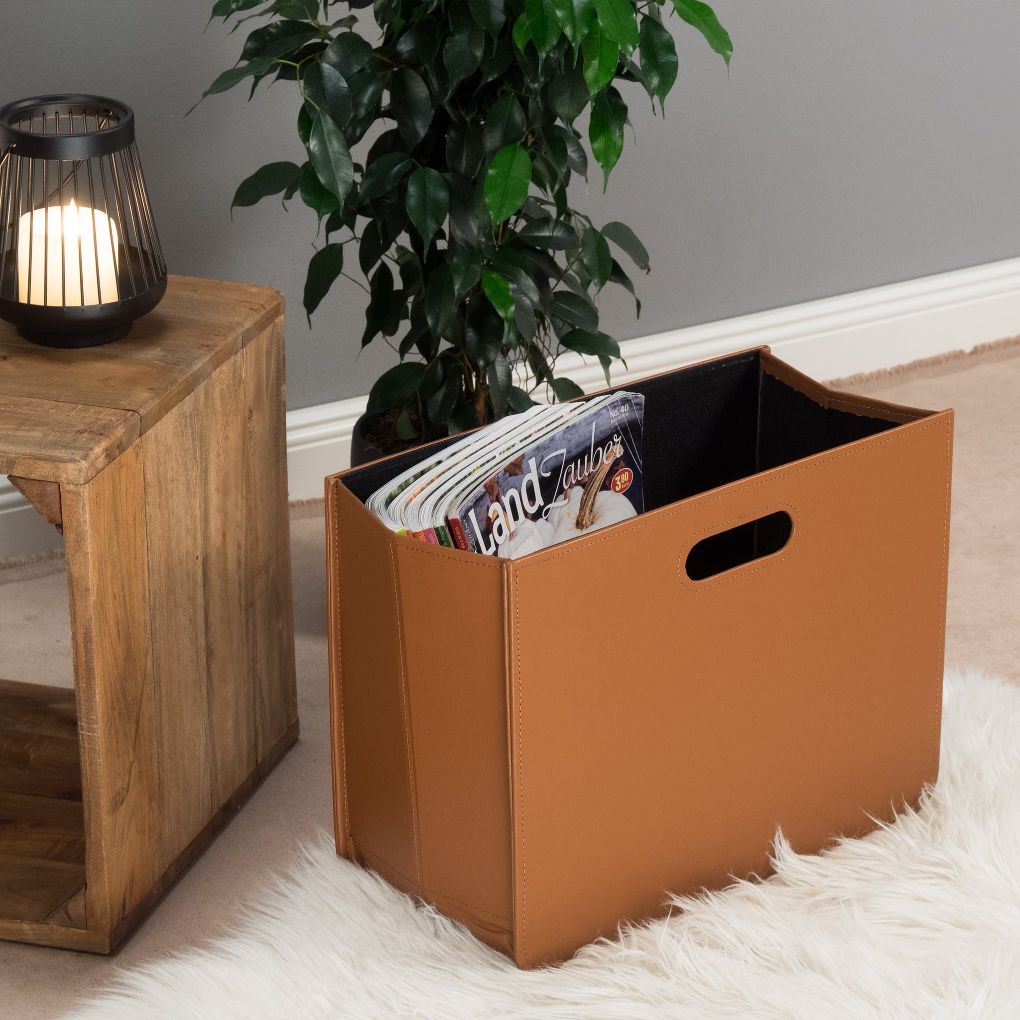 ZEITUNGSKORB "BUSINESS" | Cognac Braun | Magazinsammler