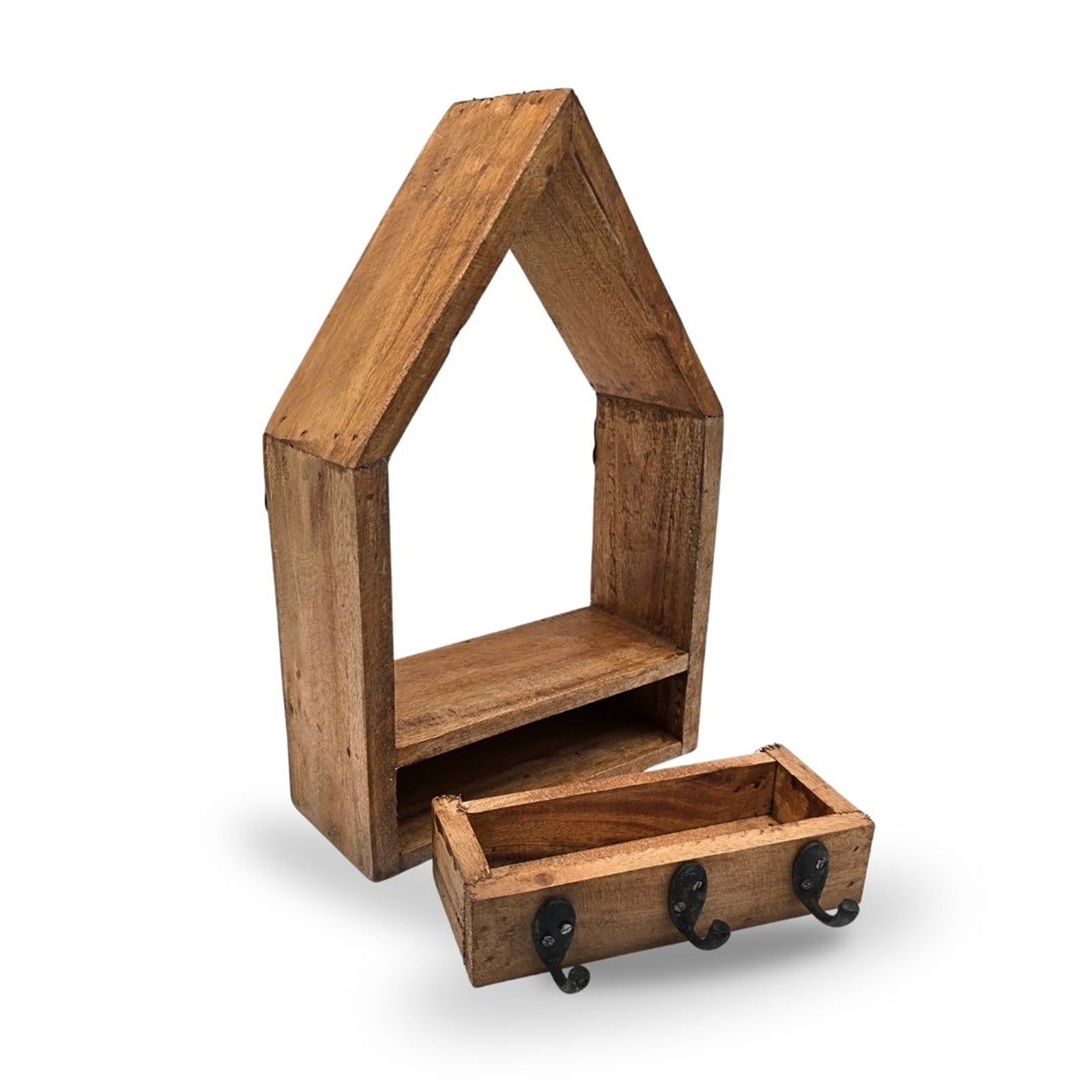 FLUR SCHLÜSSELBRETT "HOME" | 3 Haken, Massivholz | Haus Schlüsselhaken