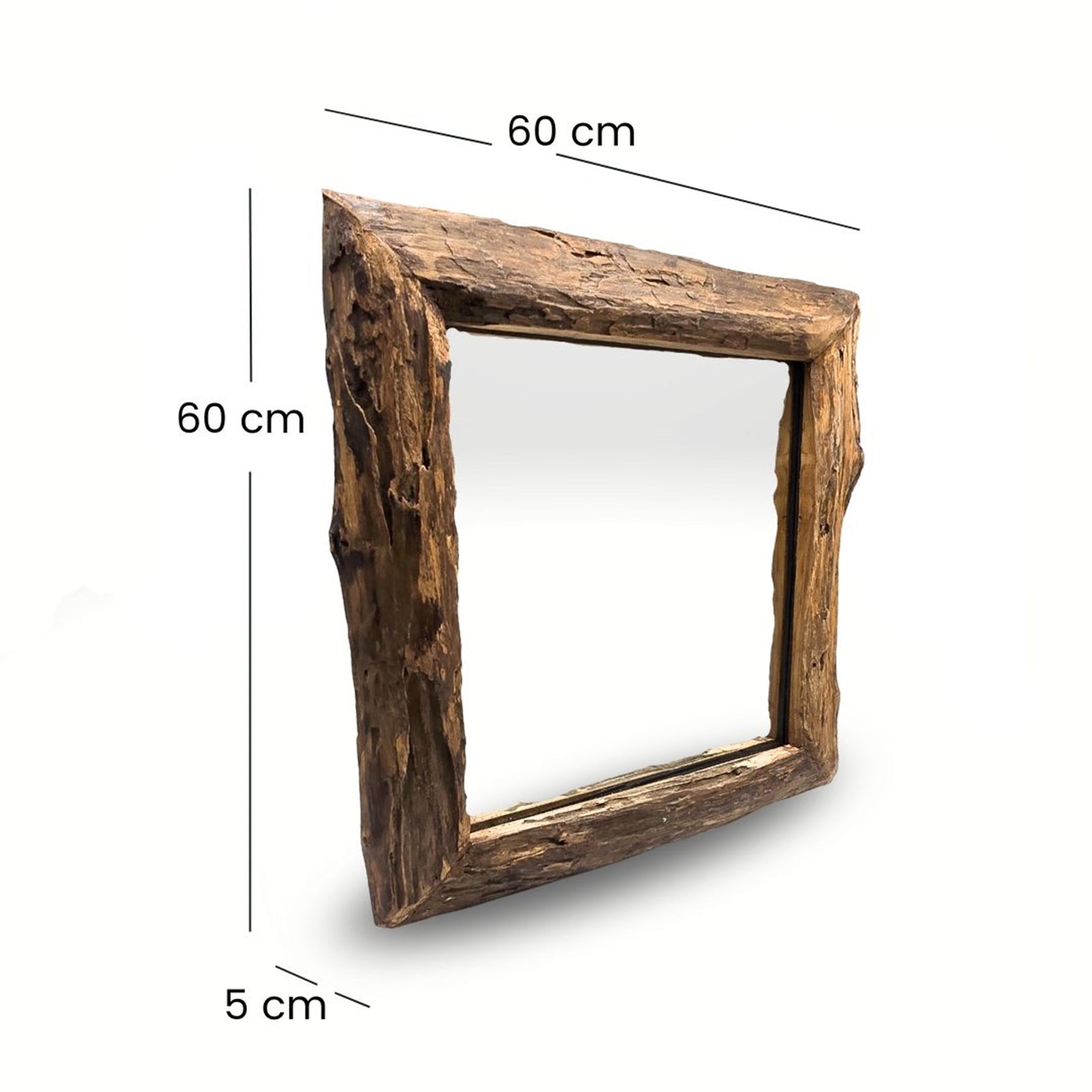 HOLZ SPIEGEL "HENNES" | 60x60cm, Massivholz | Flurspiegel, Wandspiegel