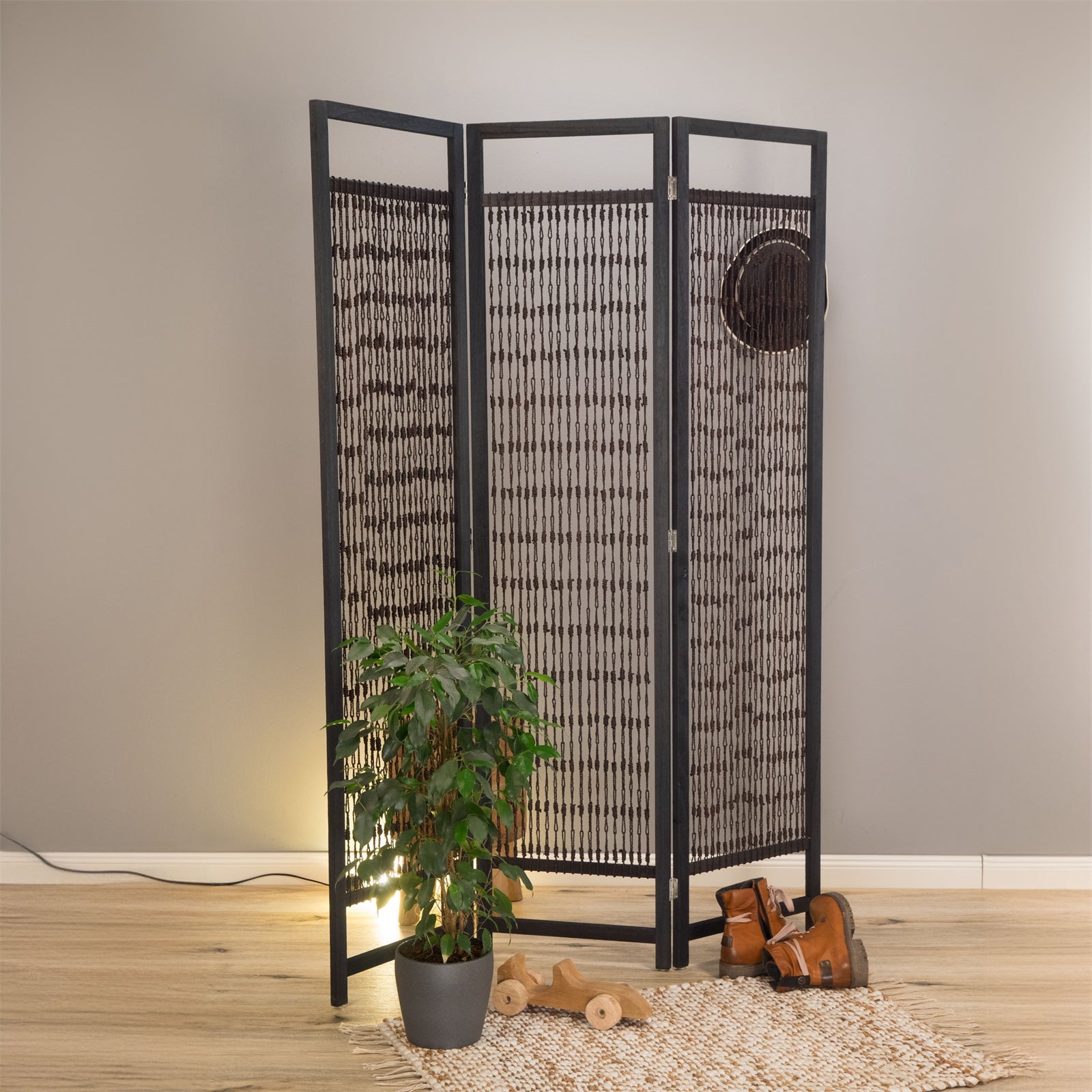 RAUMTEILER "COSMO" | Holz, Geknüpftes Garn, 166cm | Paravent