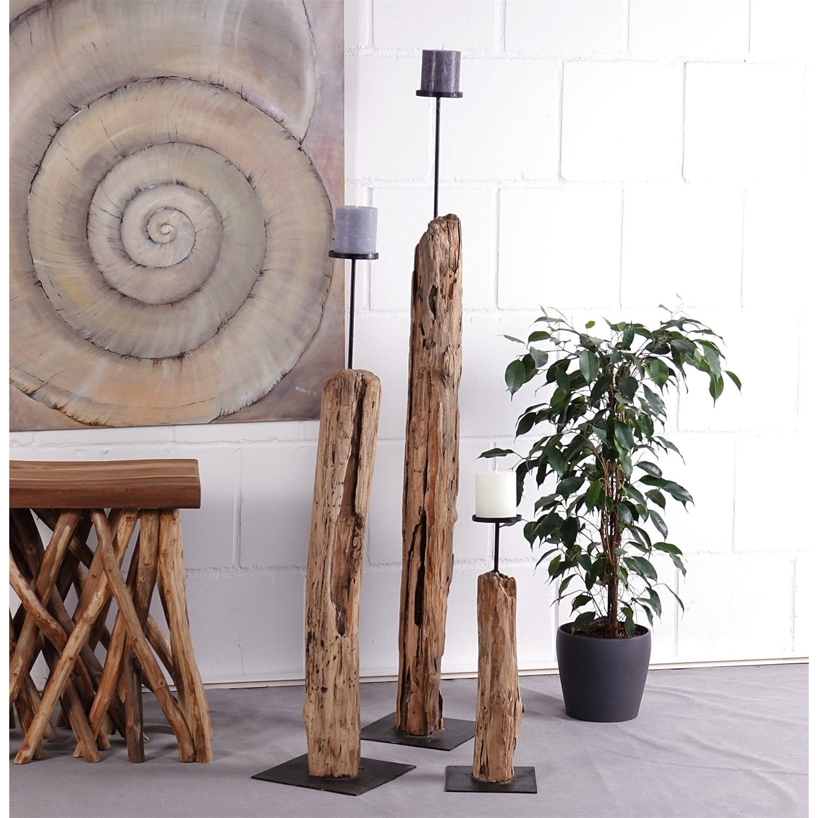 NATUR KERZENSTÄNDER "PURE" | 45cm | Treibholz Windlicht