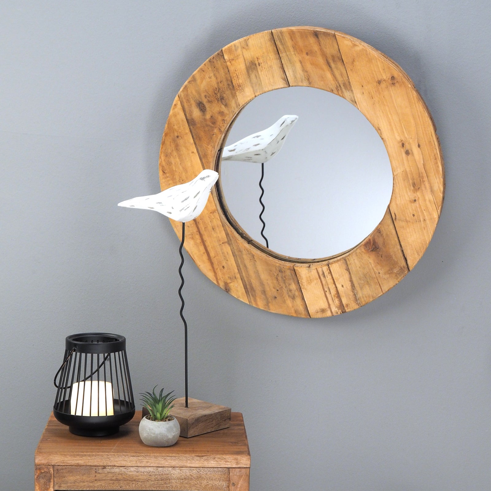 RUNDER WANDSPIEGEL "RONDO" | 50cm, Massivholz | Holzspiegel