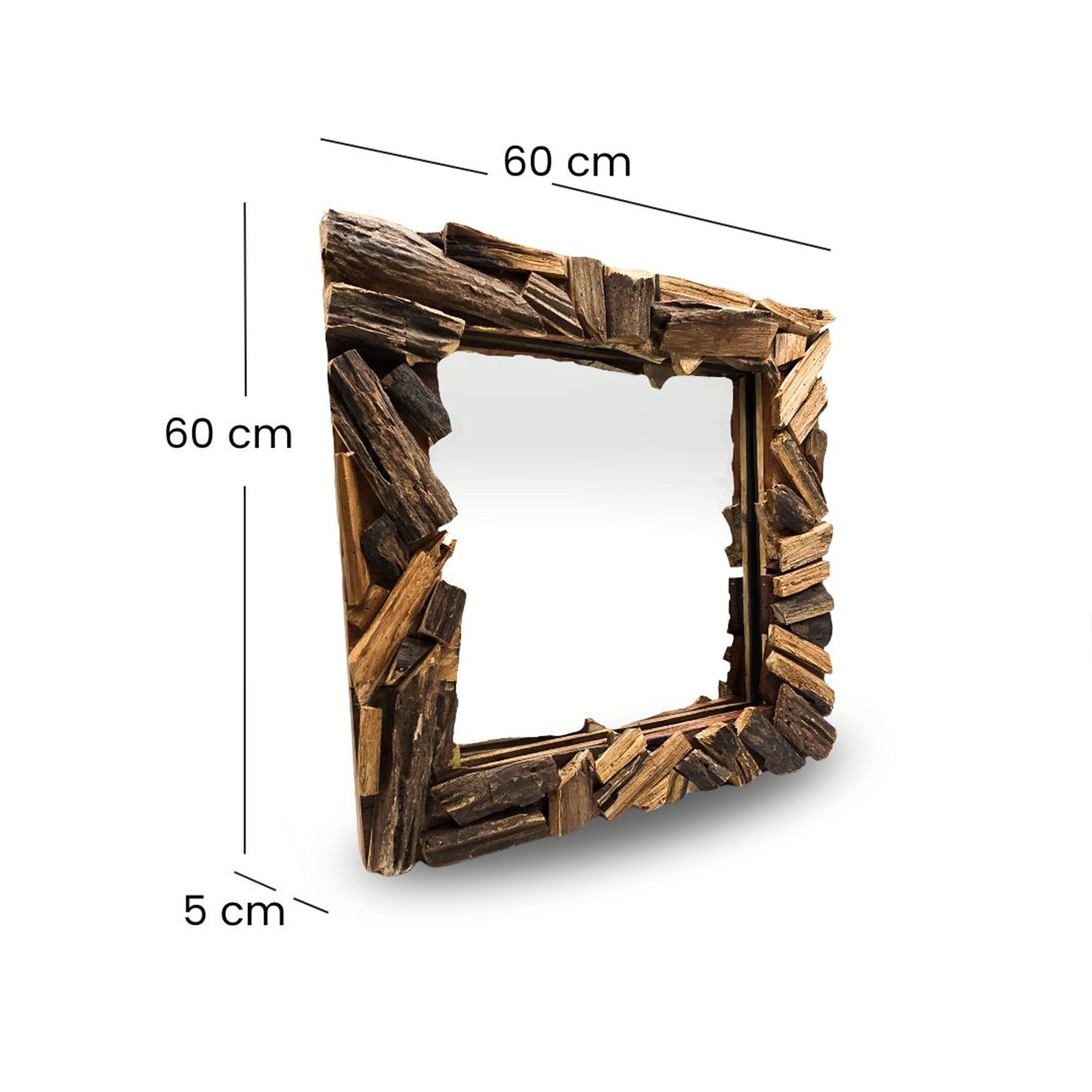 WANDSPIEGEL "PATCHWORK" | 60cm, Massivholz | Flurspiegel Holz