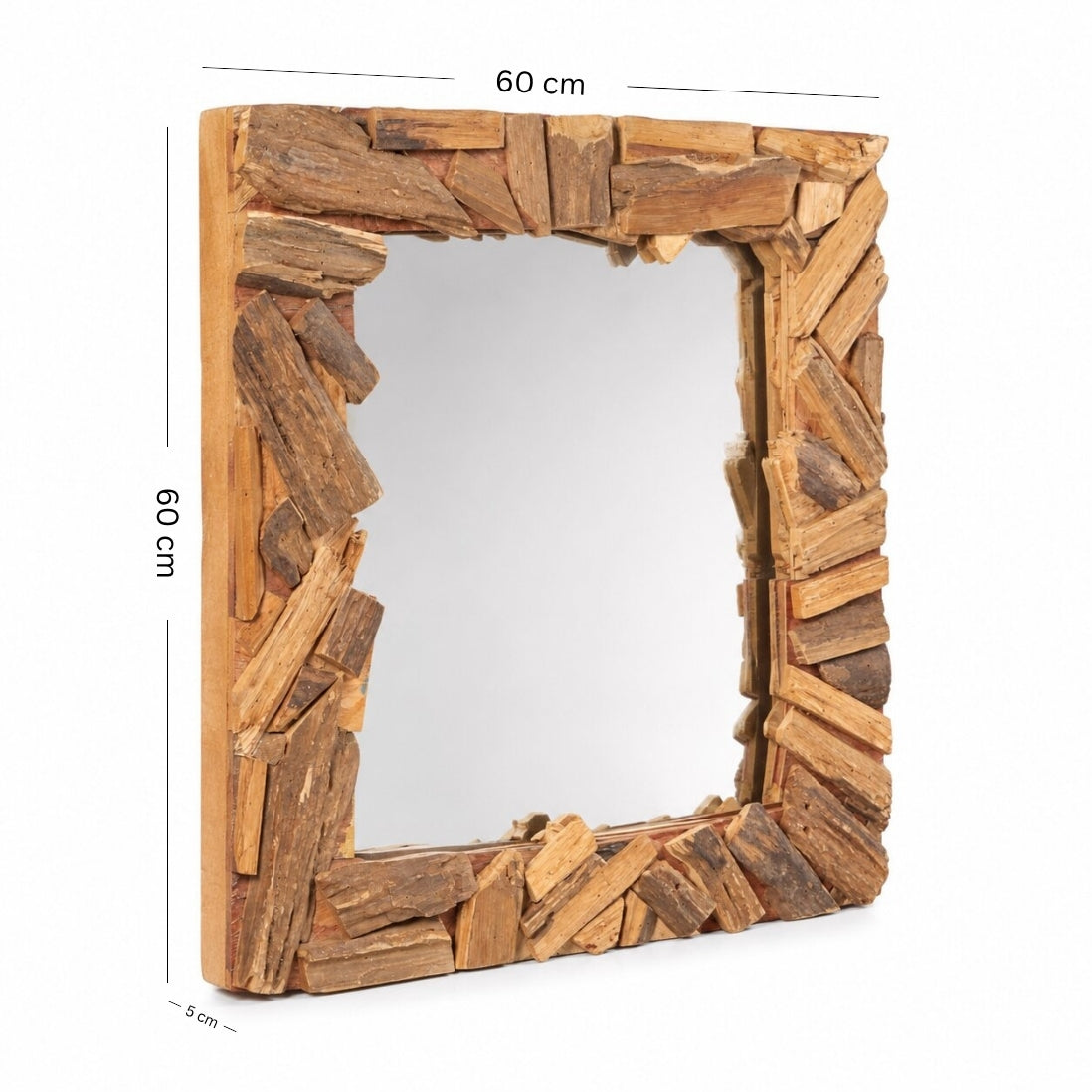WANDSPIEGEL "PATCHWORK" | 60cm, Massivholz | Flurspiegel Holz