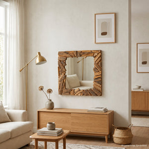 WANDSPIEGEL "PATCHWORK" | 60cm, Massivholz | Flurspiegel Holz