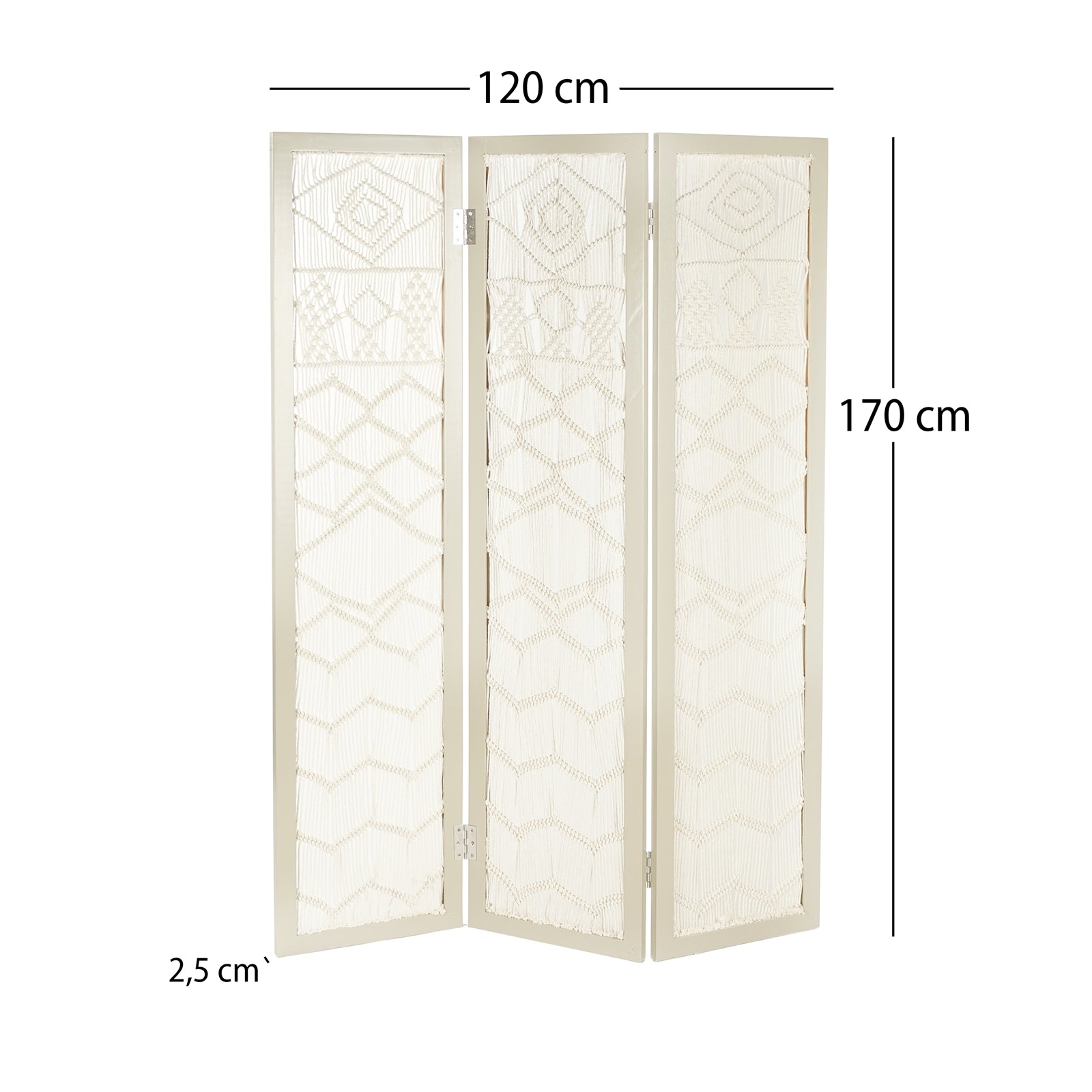 RAUMTEILER "INDIAN SUMMER" | 170x120cm, Makramee, weiß | Deko Paravent