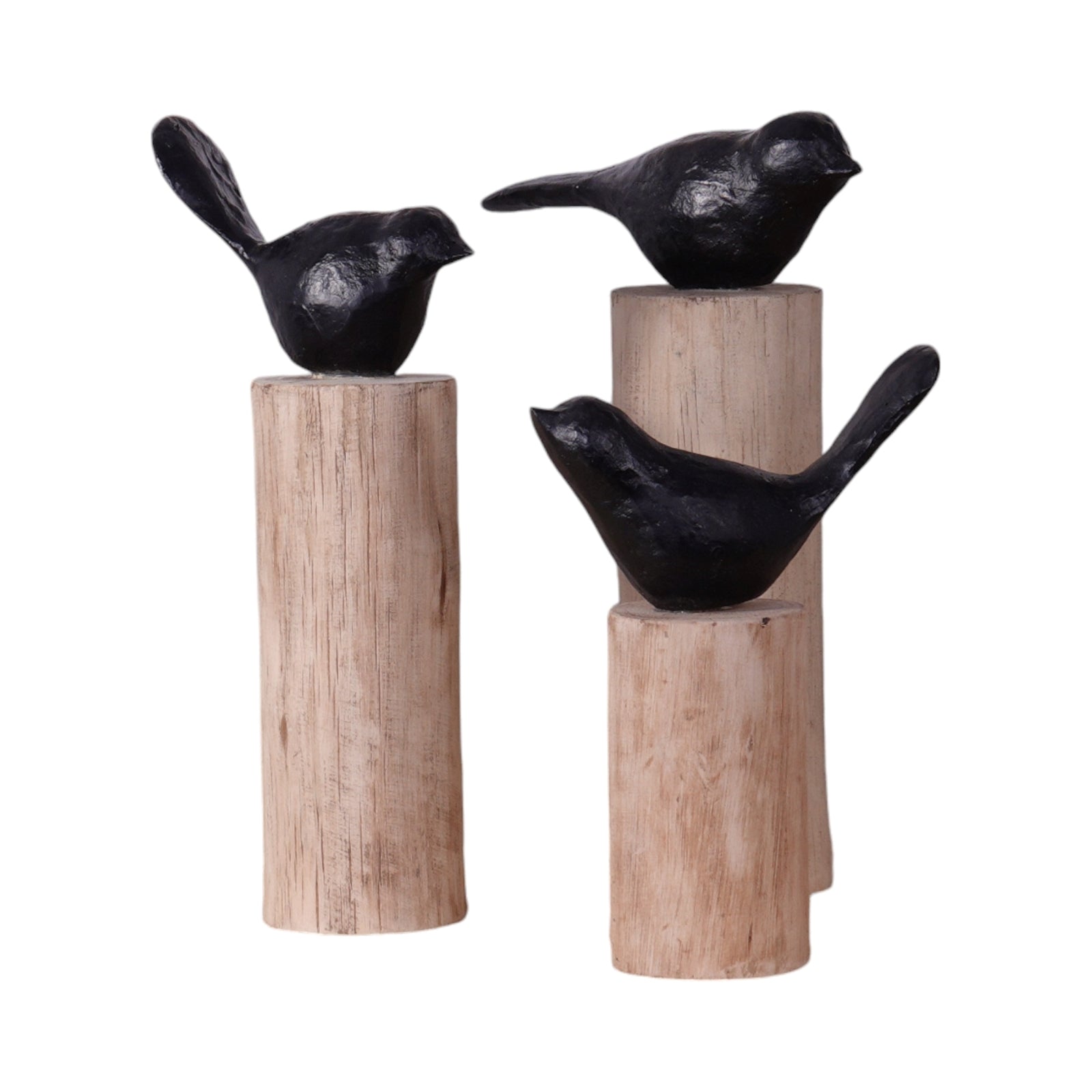 VOGEL SKULPTUR "BIRDY 3er Set" | Vogel auf Holzstamm