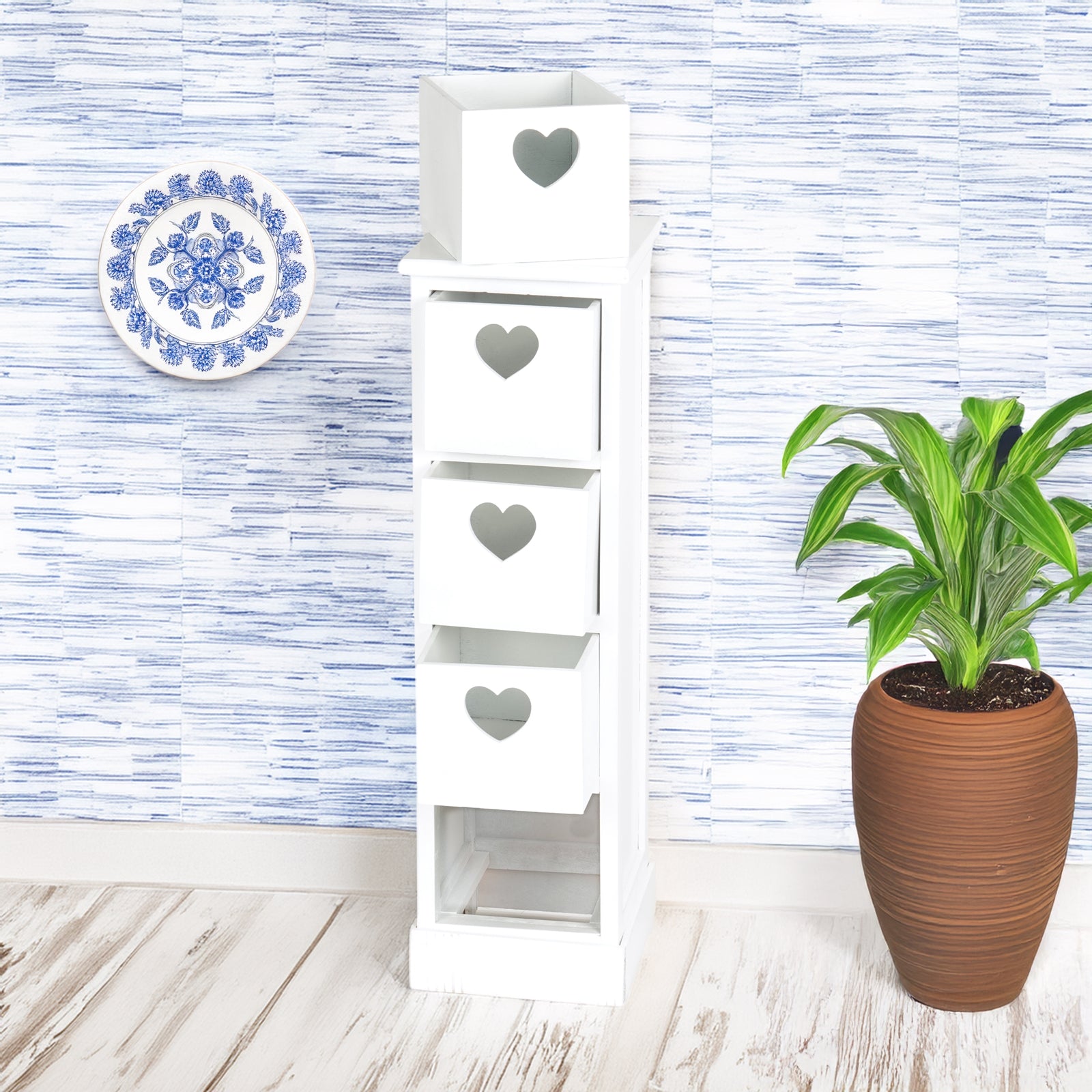 SCHRANK "HEART" | Mahagoni Holz, 2 Rattan Körbe | Bad Kommode