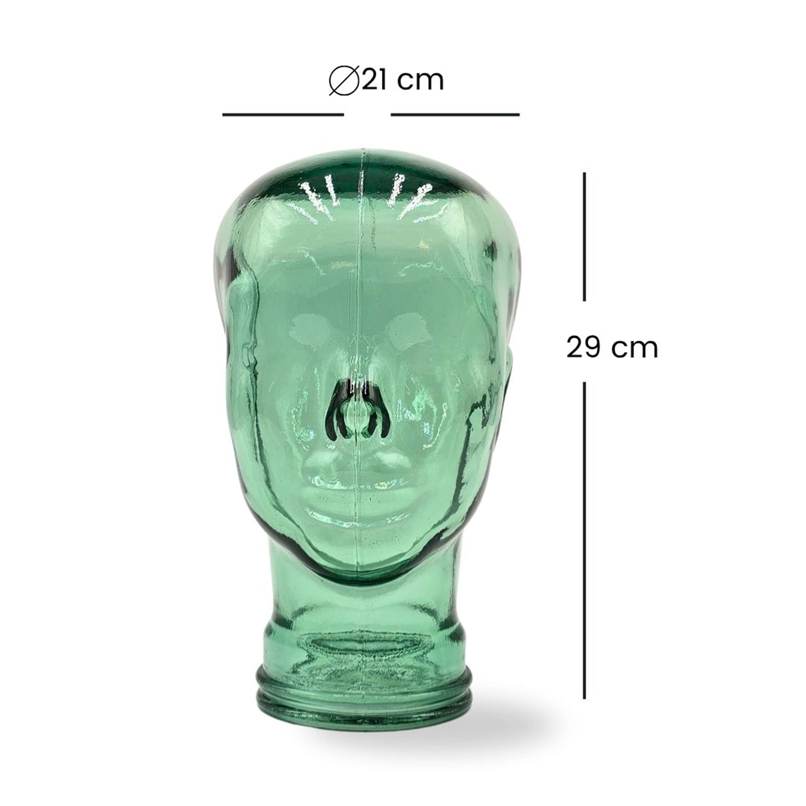 Glas KOPFHÖRERSTÄNDER transparent + satin | 29cm Glaskopf Skulptur