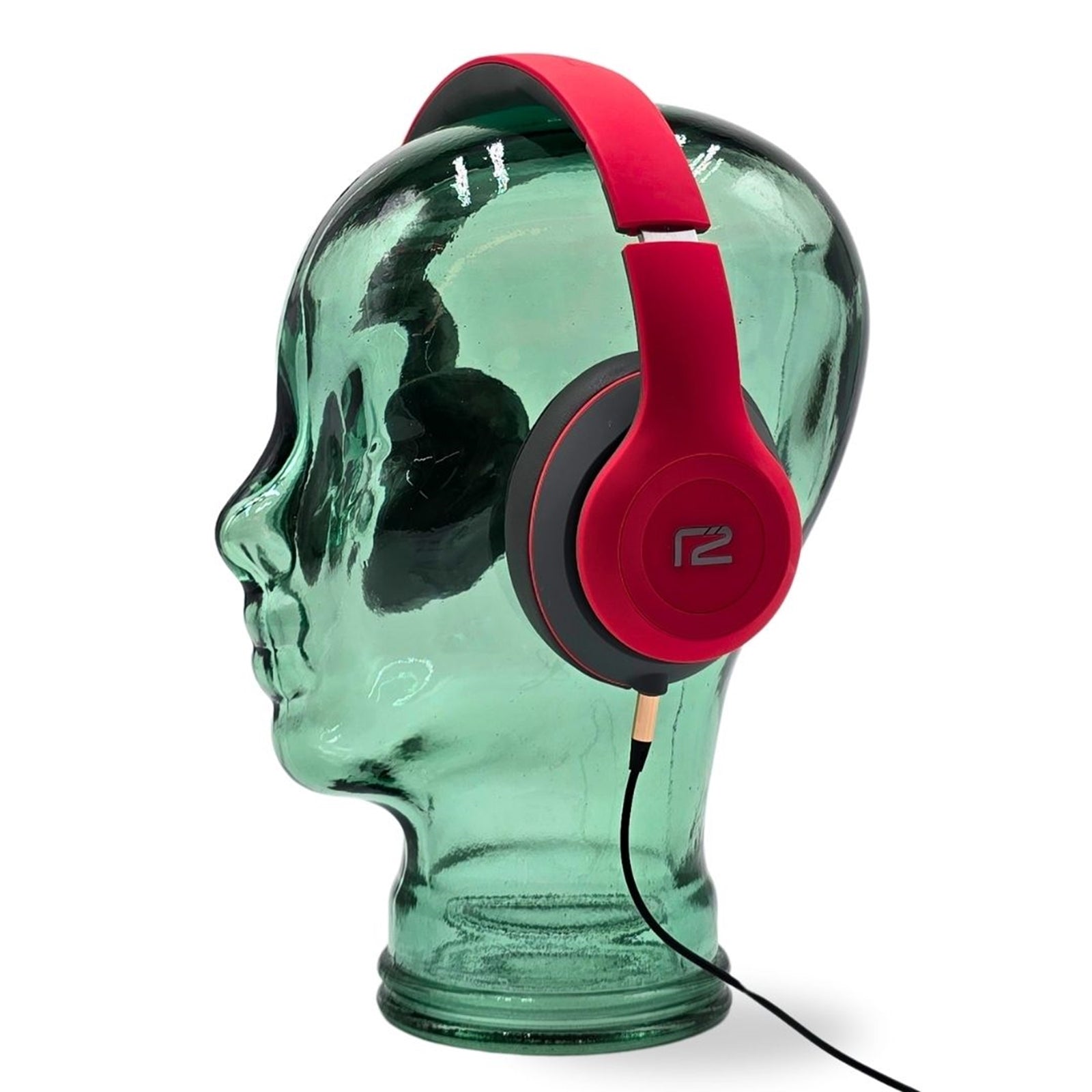 Glas KOPFHÖRERSTÄNDER transparent + satin | 29cm Glaskopf Skulptur